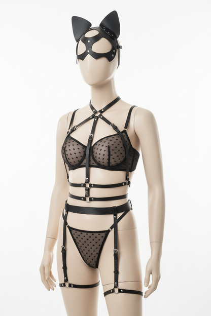 Women's Adjustable Leather Chest Harness - Gothic Body Accessory