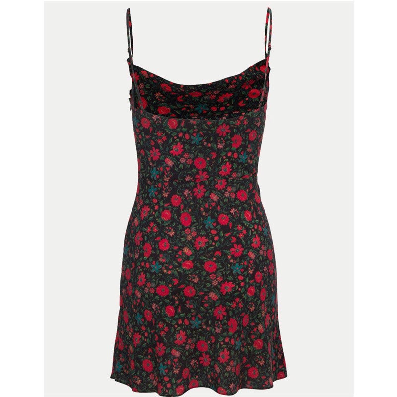 Luxe Silk Floral Swing Dress - Halter Sleeveless Mini Dress