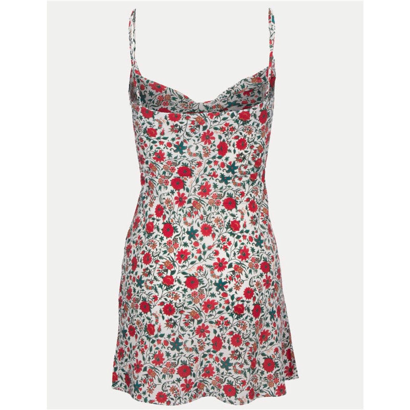 Luxe Silk Floral Swing Dress - Halter Sleeveless Mini Dress
