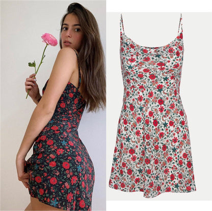 Luxe Silk Floral Swing Dress - Halter Sleeveless Mini Dress