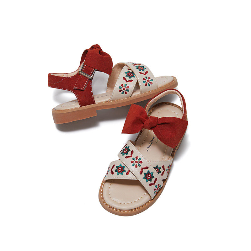 Girls Soft-Sole Shoes with Bow - Breathable Microfiber Velcro Flats