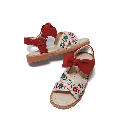 Girls Soft-Sole Shoes with Bow - Breathable Microfiber Velcro Flats