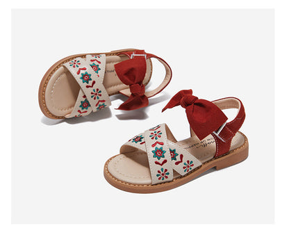 Girls Soft-Sole Shoes with Bow - Breathable Microfiber Velcro Flats