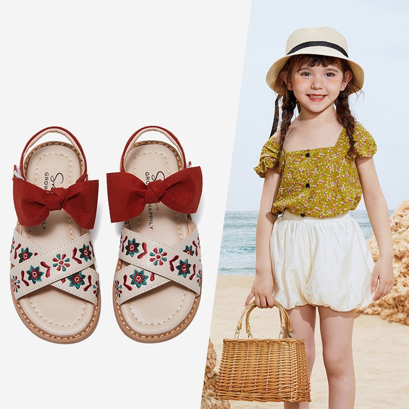Girls Soft-Sole Shoes with Bow - Breathable Microfiber Velcro Flats