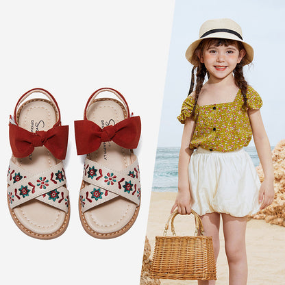 Girls Soft-Sole Shoes with Bow - Breathable Microfiber Velcro Flats