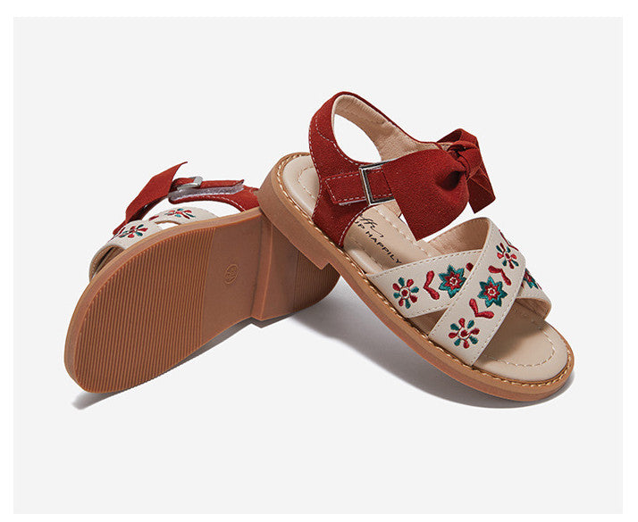 Girls Soft-Sole Shoes with Bow - Breathable Microfiber Velcro Flats