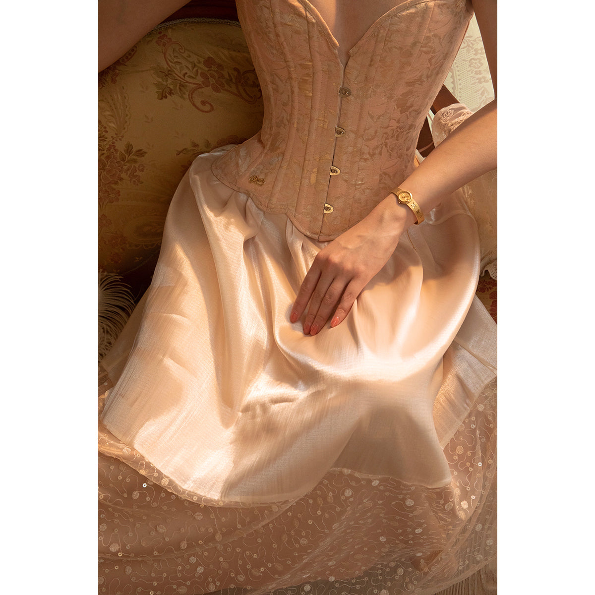 Women's French Jacquard Corset Top - Structured Boning Design
