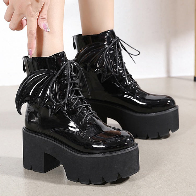 Women's Goth Platform Ankle Boots - High Heel Patent Leather Combat Boots