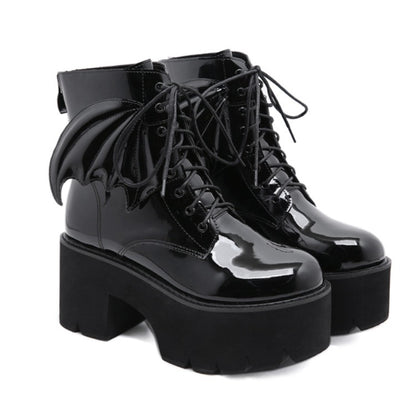 Women's Goth Platform Ankle Boots - High Heel Patent Leather Combat Boots