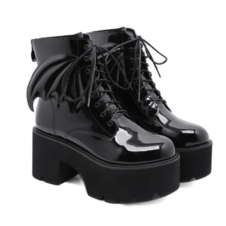Women's Goth Platform Ankle Boots - High Heel Patent Leather Combat Boots