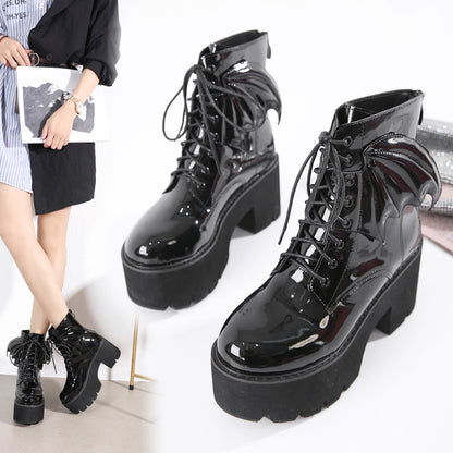 Women's Goth Platform Ankle Boots - High Heel Patent Leather Combat Boots