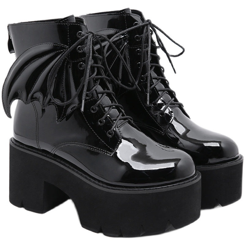 Women's Goth Platform Ankle Boots - High Heel Patent Leather Combat Boots