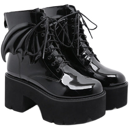Women's Goth Platform Ankle Boots - High Heel Patent Leather Combat Boots