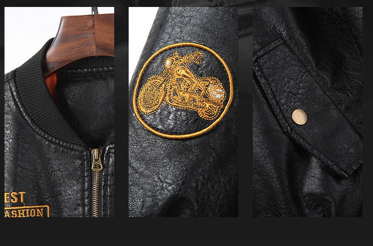 Plush Thick Leather Men's Jacket - PU Leather with Velvet Lining