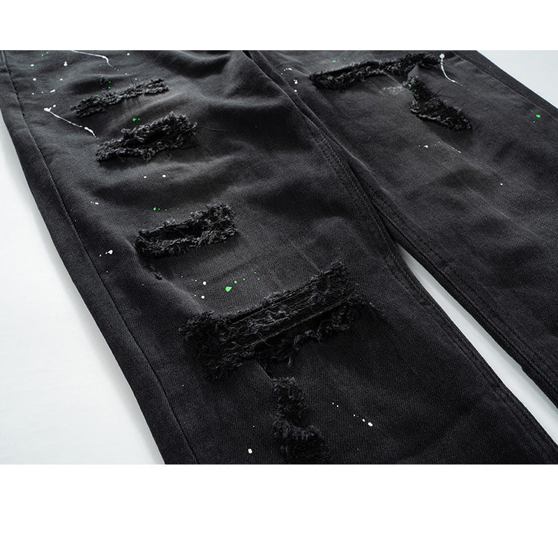 Slim-Fit Distressed Denim Jeans - Unisex Straight Leg