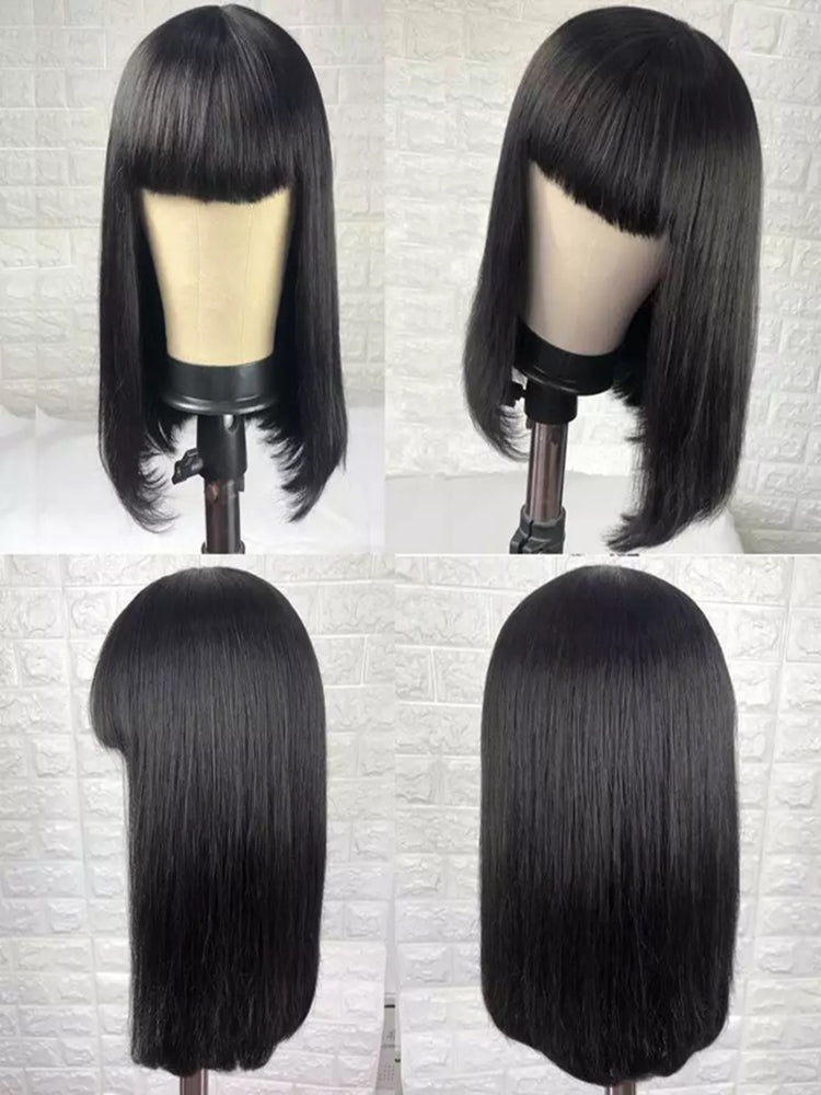 Brazilian Straight Long Wig with Bangs - Natural Black Hair