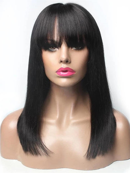 Brazilian Straight Long Wig with Bangs - Natural Black Hair