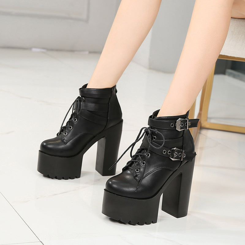 Platform Ankle Boots - 14cm High Heel Fashion Booties