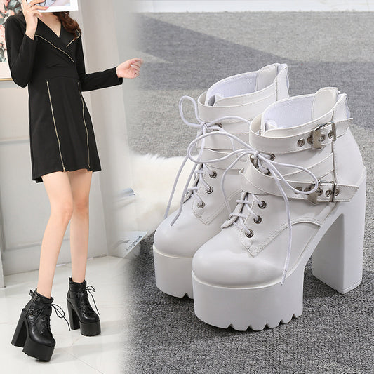Platform Ankle Boots - 14cm High Heel Fashion Booties