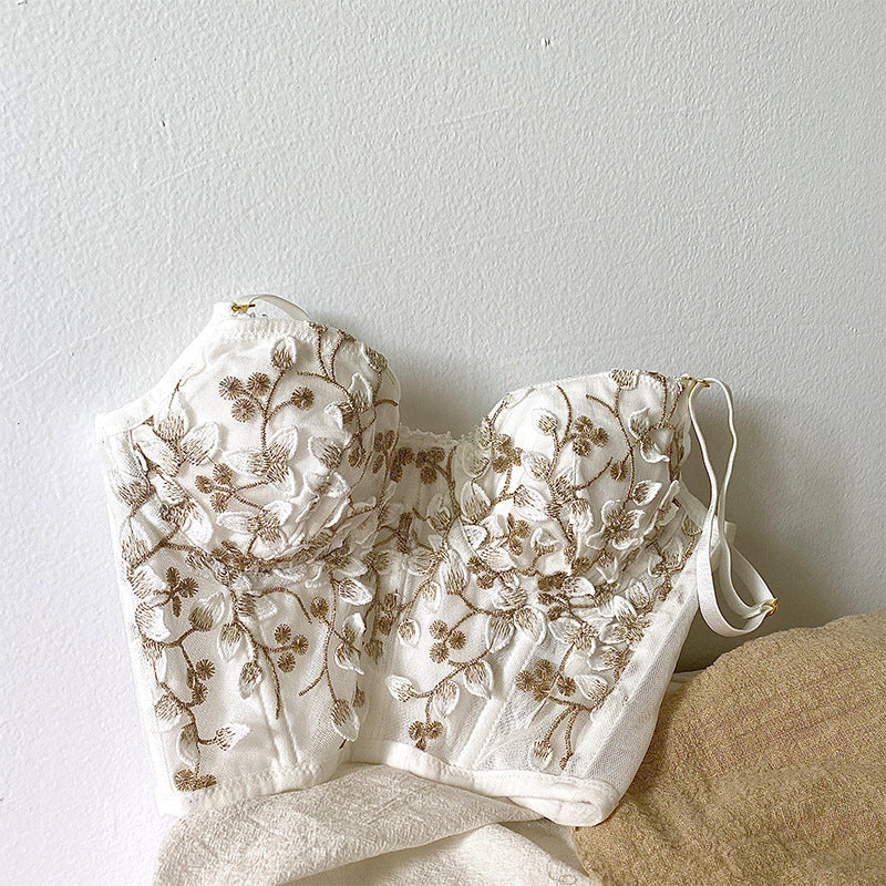 Embroidered Lace Lingerie Bra - Three-Dimensional Floral Detail