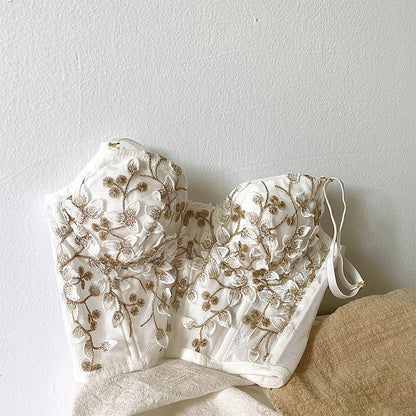 Embroidered Lace Lingerie Bra - Three-Dimensional Floral Detail