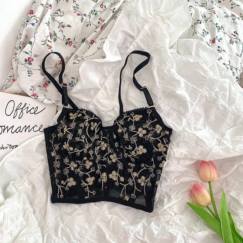 Embroidered Lace Lingerie Bra - Three-Dimensional Floral Detail