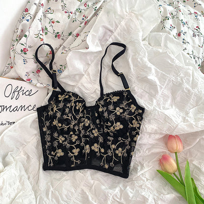 Embroidered Lace Lingerie Bra - Three-Dimensional Floral Detail