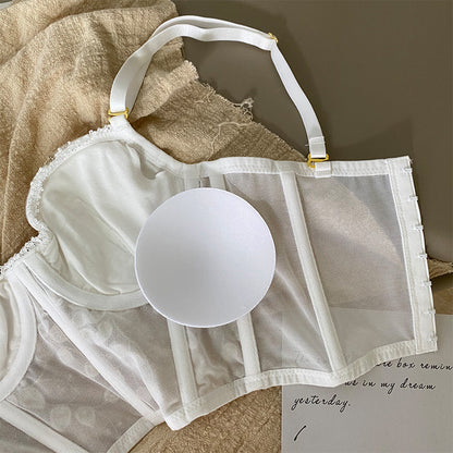 Embroidered Lace Lingerie Bra - Three-Dimensional Floral Detail