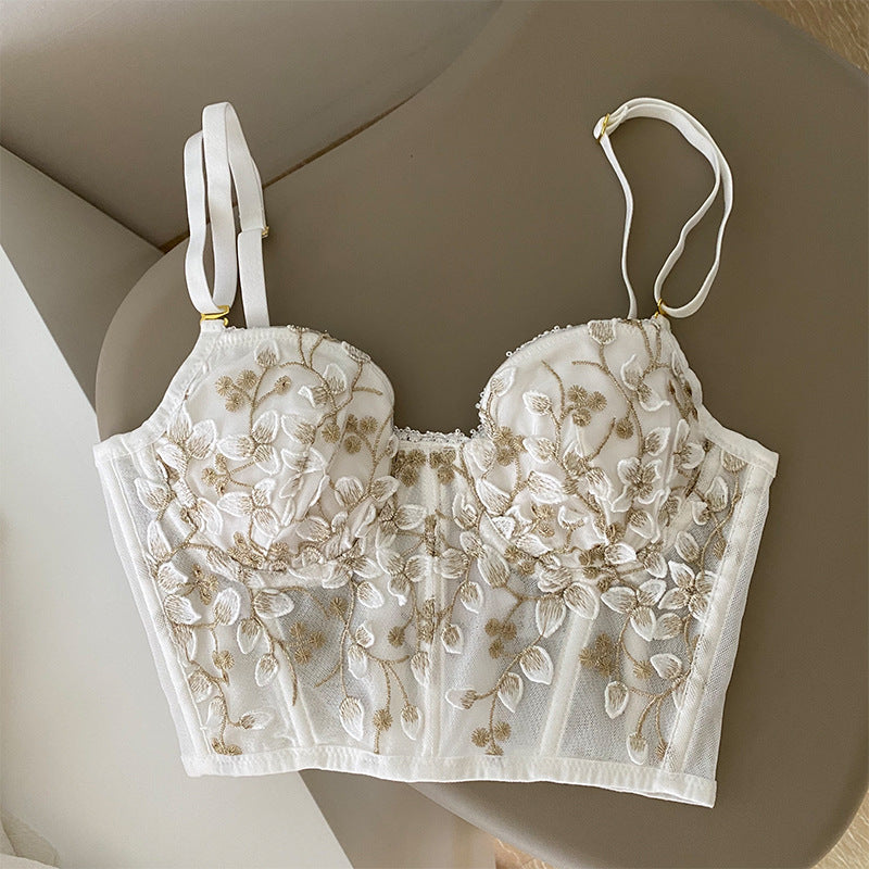 Embroidered Lace Lingerie Bra - Three-Dimensional Floral Detail