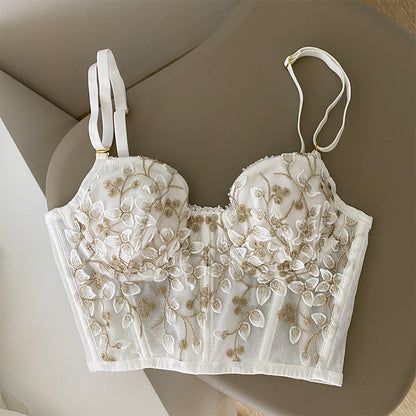Embroidered Lace Lingerie Bra - Three-Dimensional Floral Detail