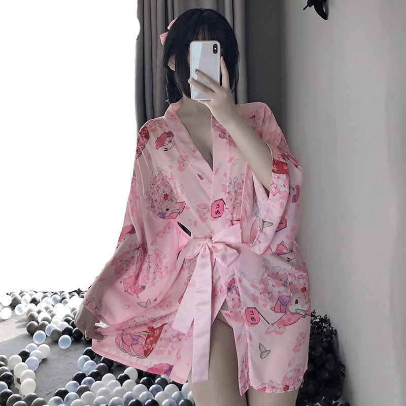 Women's Lace-Up Cardigan Lingerie Set - Japanese Style