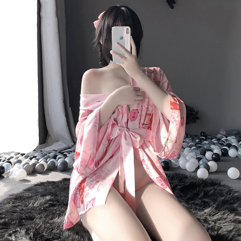 Women's Lace-Up Cardigan Lingerie Set - Japanese Style