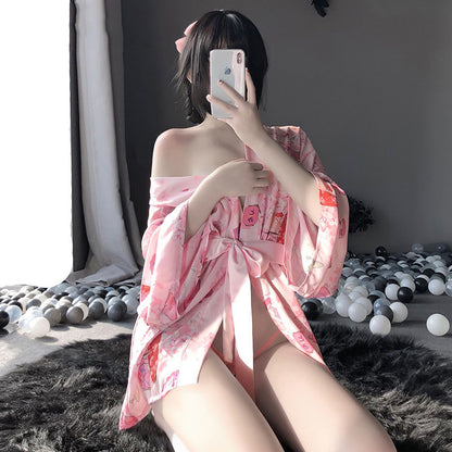 Women's Lace-Up Cardigan Lingerie Set - Japanese Style
