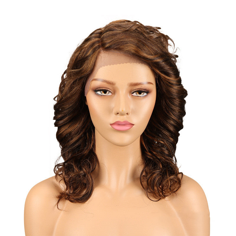 Long Curly Hair Lace Wig - Real Human Hair with Versatile Bang Styling
