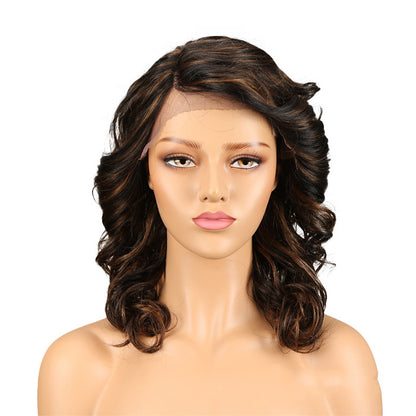 Long Curly Hair Lace Wig - Real Human Hair with Versatile Bang Styling