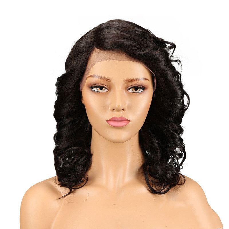 Long Curly Hair Lace Wig - Real Human Hair with Versatile Bang Styling