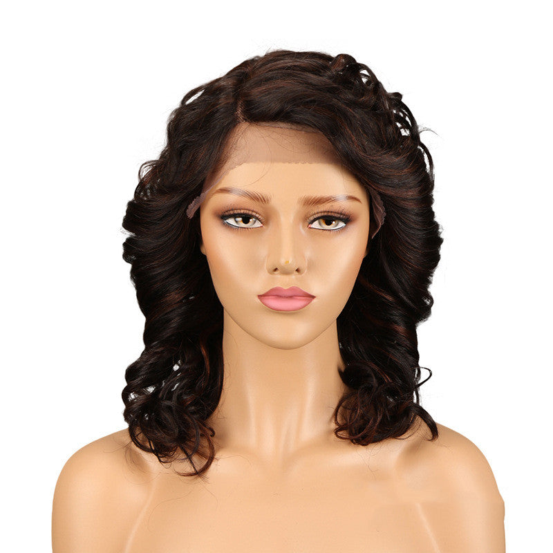 Long Curly Hair Lace Wig - Real Human Hair with Versatile Bang Styling