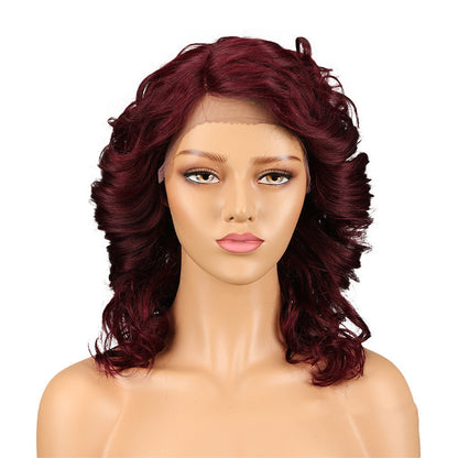 Long Curly Hair Lace Wig - Real Human Hair with Versatile Bang Styling