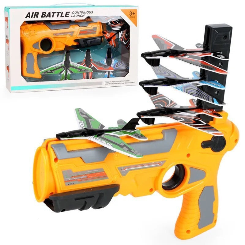 Kids Foam Airplane Launcher Toy - Hand Throwing Spin Glider with Toy Gun
