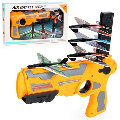Kids Foam Airplane Launcher Toy - Hand Throwing Spin Glider with Toy Gun