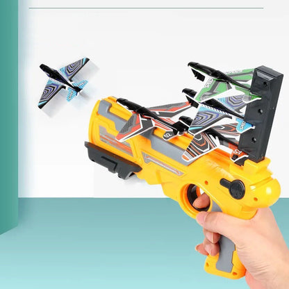 Kids Foam Airplane Launcher Toy - Hand Throwing Spin Glider with Toy Gun