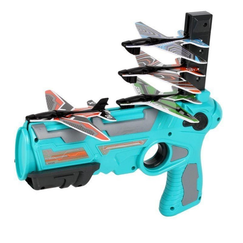 Kids Foam Airplane Launcher Toy - Hand Throwing Spin Glider with Toy Gun