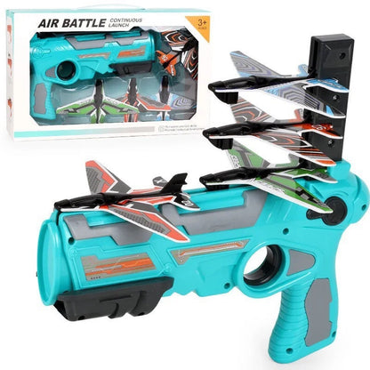 Kids Foam Airplane Launcher Toy - Hand Throwing Spin Glider with Toy Gun