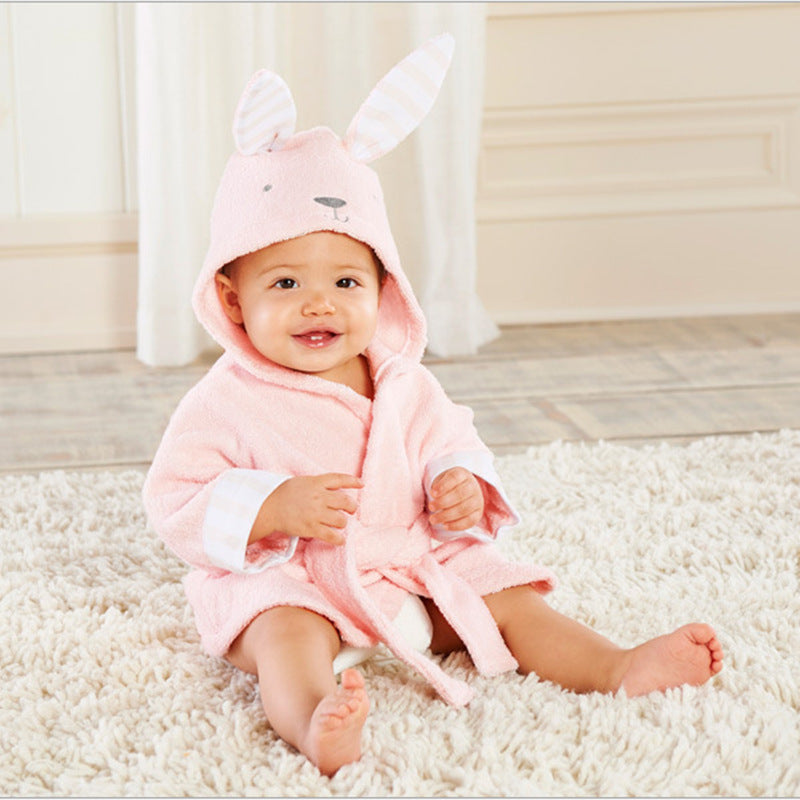 Cotton Baby Hooded Bathrobe - Cute Animal Design Bath Towel