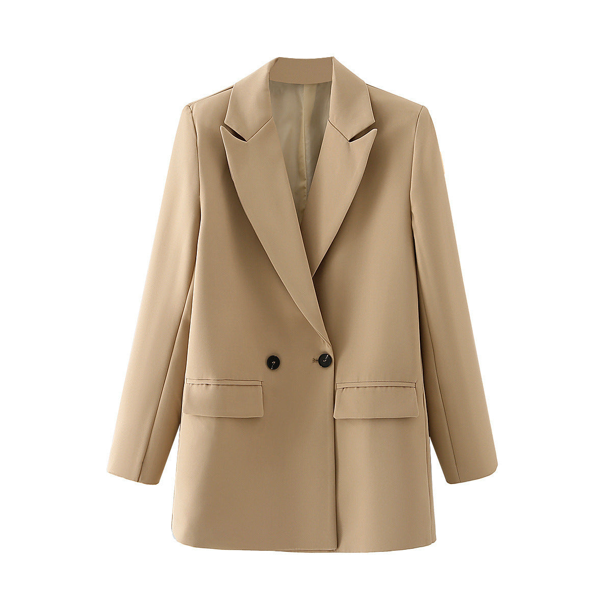 Double-Breasted Blazer Jacket - Women's Loose Fit Polyester Suit