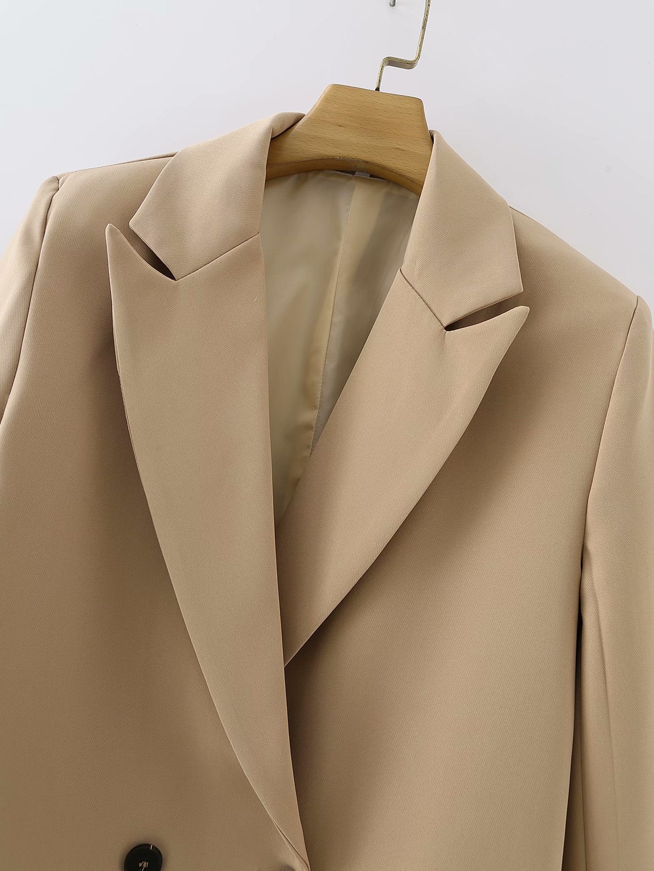 Double-Breasted Blazer Jacket - Women's Loose Fit Polyester Suit
