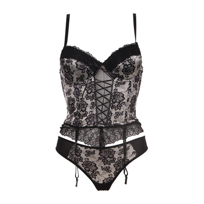 Women's Lace Garter Lingerie Set - Delicate Retro Design with Stockings