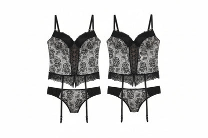 Women's Lace Garter Lingerie Set - Delicate Retro Design with Stockings