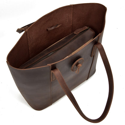 Women's Crazy Horse Leather Tote Bag - Vintage Full-Grain Leather Handbag