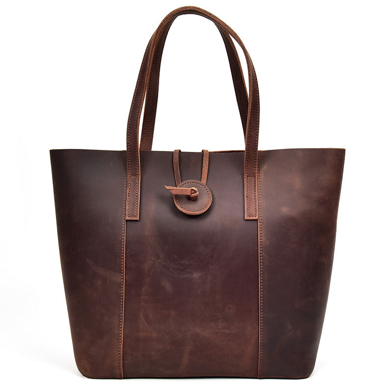 Women's Crazy Horse Leather Tote Bag - Vintage Full-Grain Leather Handbag